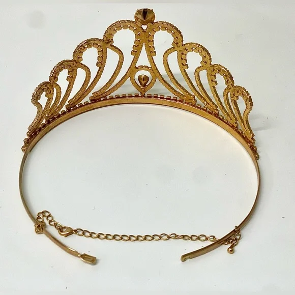 Mid Century Vintage Gold Tone Faux Diamond Jeweled Crown Tiara